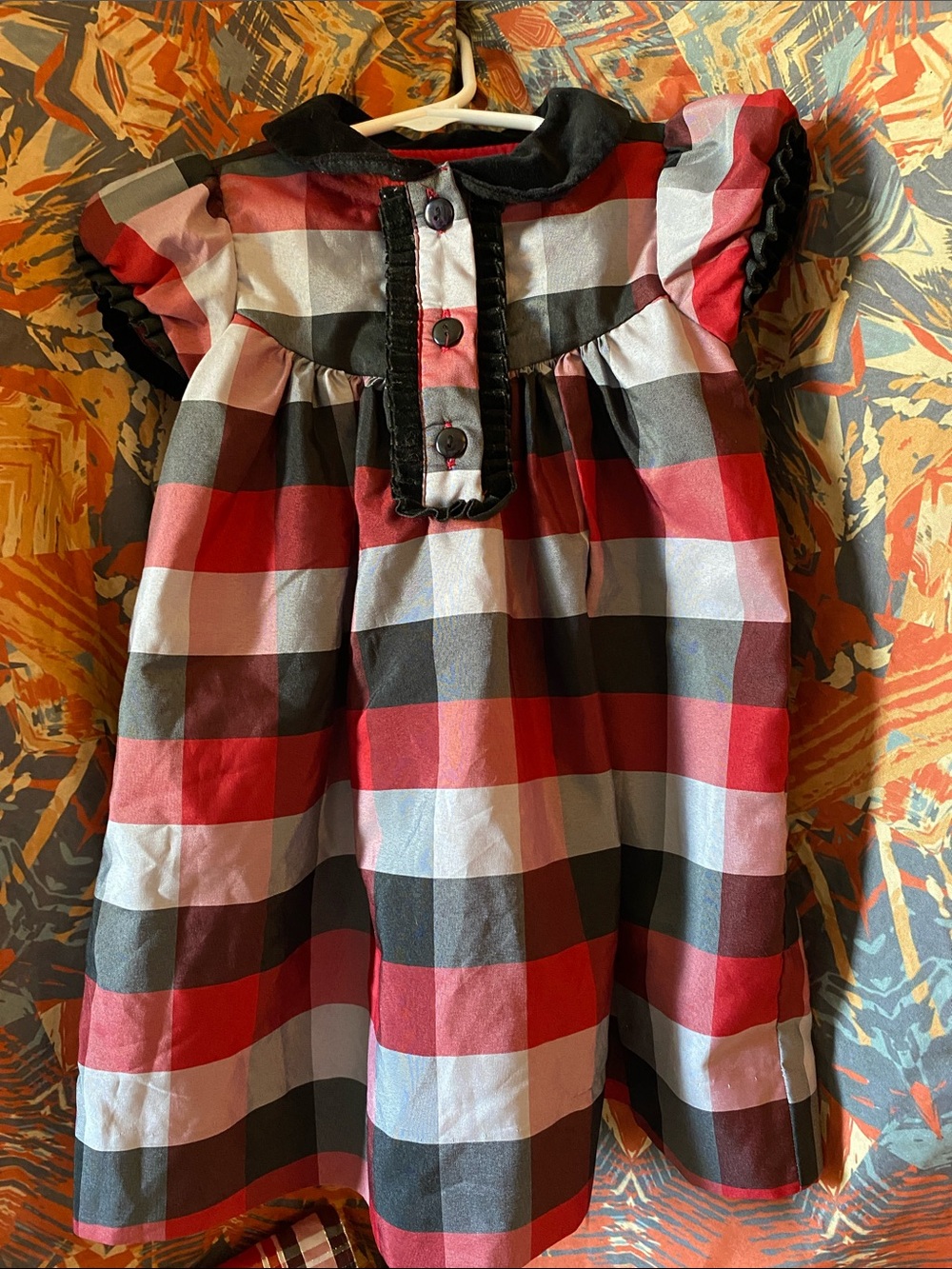 Dress Red and Black Plaid Puff Sleeve MACYS BRAND